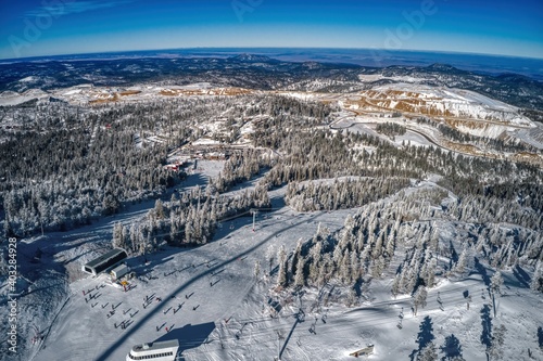 Aerial View of popular Ski Slope on Terry Peak in South Dakota Black Hills