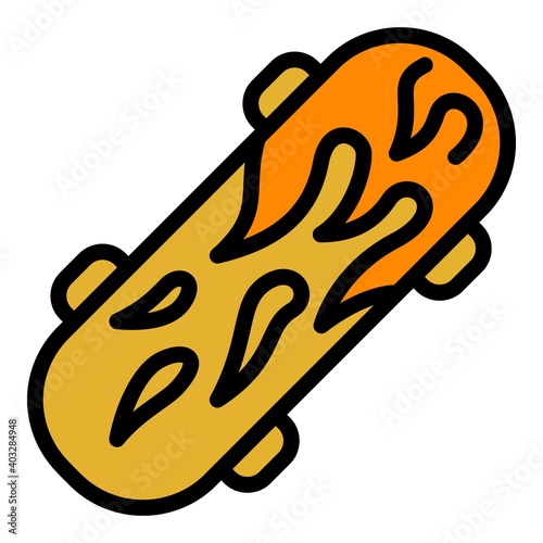 Fire flame skateboard icon. Outline fire flame skateboard vector icon for web design isolated on white background