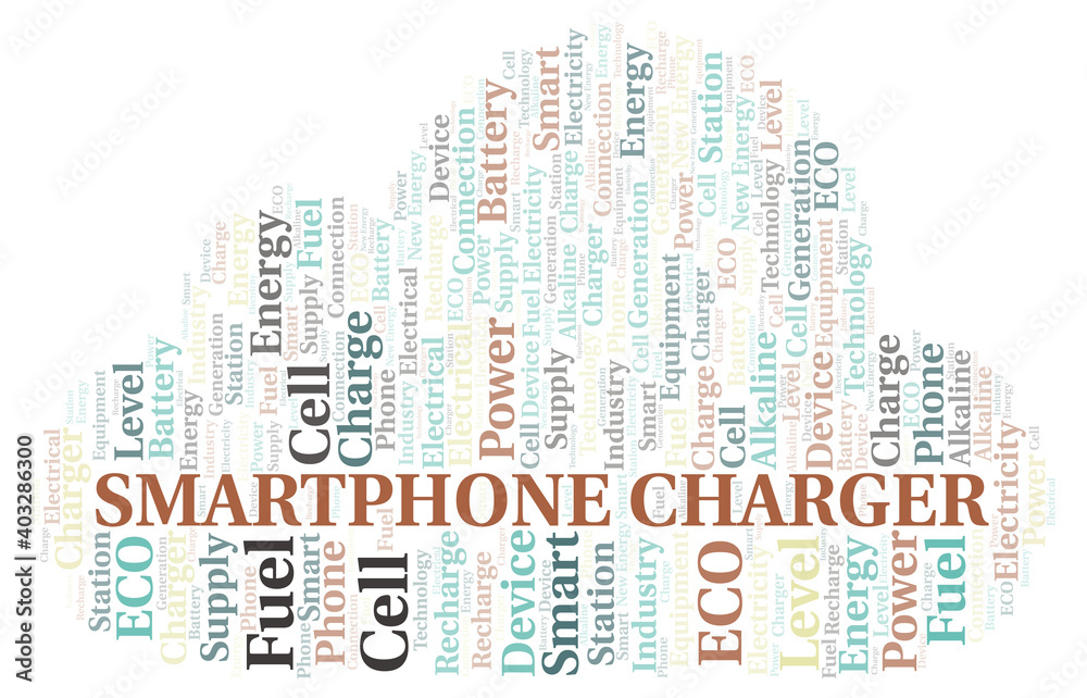 Obraz premium Smartphone Charger typography word cloud create with the text only.