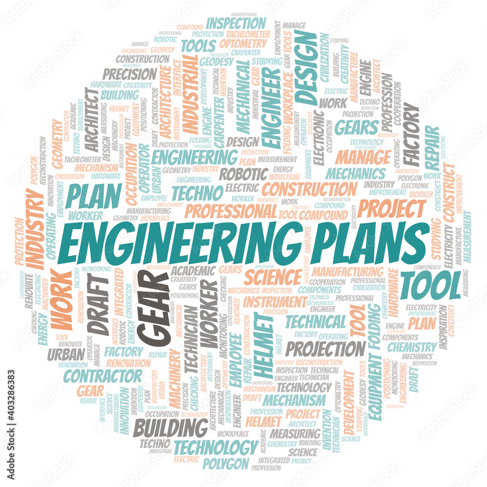 Obraz premium Engineering Plans typography word cloud create with the text only