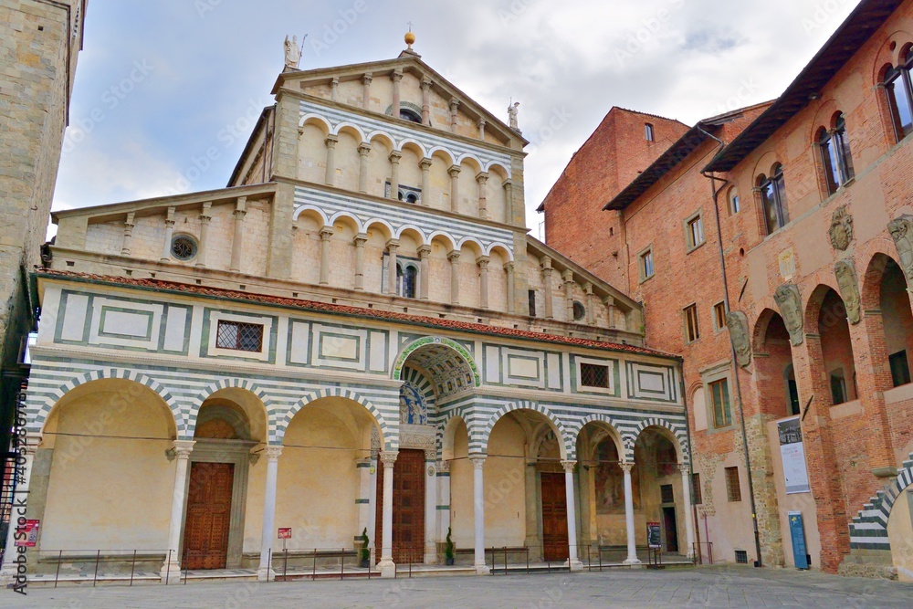 exterior facade of the Cathedral of San Zeno located in the historic center of the city of Pistoia in Tuscany, Italy