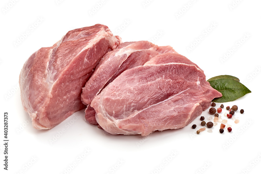 Raw pork meat, isolated on white background Raw pork meat, isolated on white background
