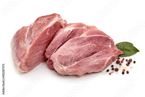 Raw pork meat, isolated on white background
