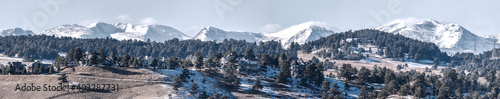 Colorado Living. Golden, Colorado - Denver Metro Area Residential Winter Panorama with the view of a Front Range mountains in the distance