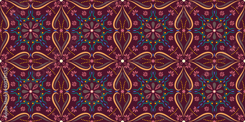 Seamless arabic geometric tile colorful pattern on a light background.
