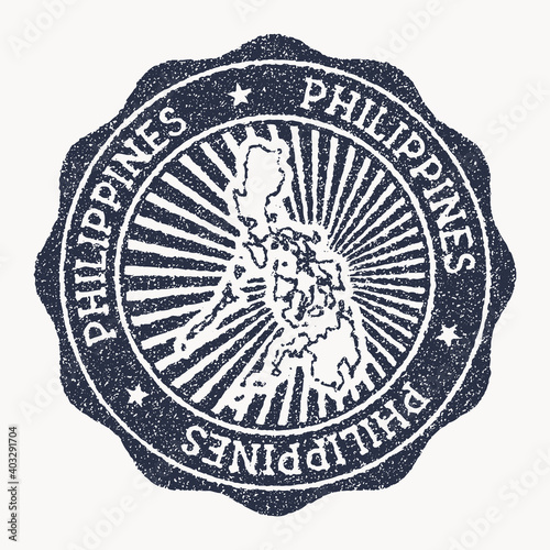 Philippines stamp. Travel rubber stamp with the name and map of the country, vector illustration. Can be used as insignia, logotype, label, sticker or badge of the Philippines.