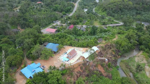 4K HD Aerial view camera moves Beautiful mountains and clouds in Thailand Wat Pa Chum ThongMoo 6, Phu Khao Thong Subdistrict Sukhirin District Narathiwat Province,  photo