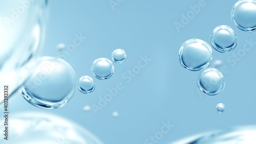 Pure effervescent vitality cosmetic refreshing hygiene or hydrogen blue energy studio shot of transparent carbonated blue gas bubbles under water in full-frame macro close up with selective focus blur