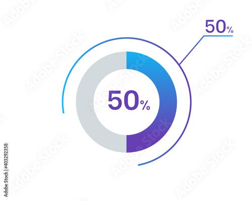 50 percents pie chart infographic elements. 50% percentage infographic circle icons for download, illustration, business, web design