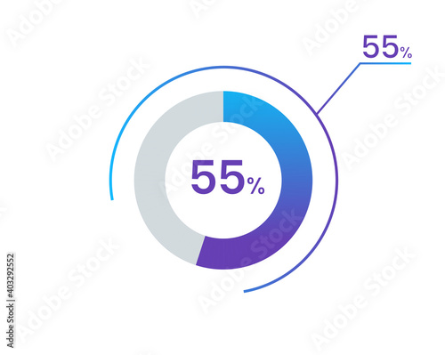 55 percents pie chart infographic elements. 55% percentage infographic circle icons for download, illustration, business, web design