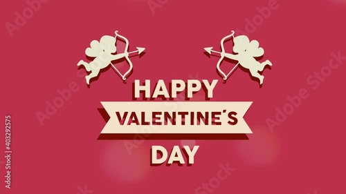 happy valentines day lettering in card with cupid angels