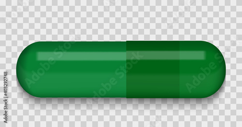Green Medical pill on a transparent background. Virus capsule. The medicine. ...