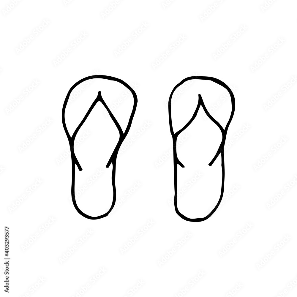 Doodle beach slippers. hand drawn of a beach slippers isolated on a white background. Vector illustration sticker, icon, design element Doodle beach slippers. hand drawn of a beach slippers isolated on a white background. Vector illustration sticker, icon, design element