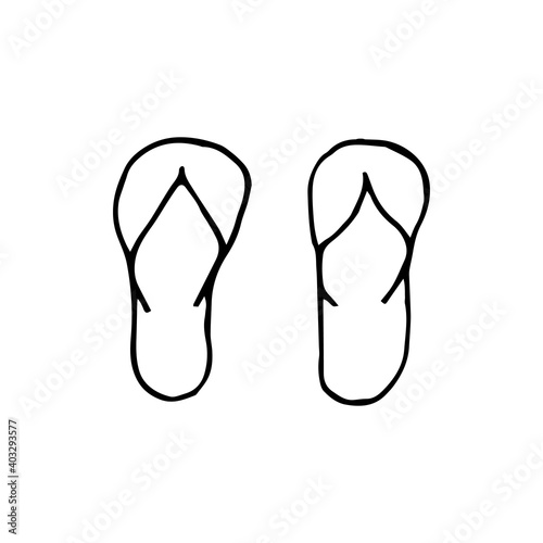 Doodle beach slippers. hand drawn of a beach slippers isolated on a white background. Vector illustration sticker, icon, design element