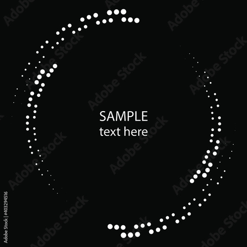 White vector halftone dotted stripes in ring form. Geometric art. Design element for frame, logo, blackout tattoo, sign, symbol, web pages, prints, posters, template, pattern and abstract background