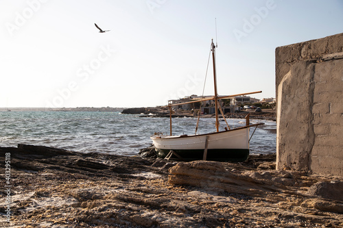 Sailboat stranded on a beach in Majorca