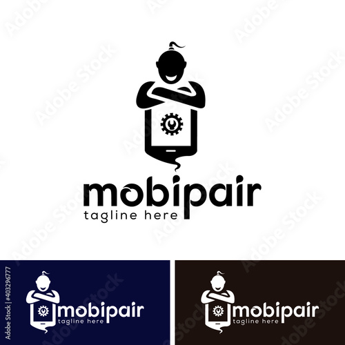 Simple, Creative and Clean Aladdin Mobile Repair logo Design for Print, Digital, Banner, Icon, print T-Shirts, and Other Marketing Material Purpose  