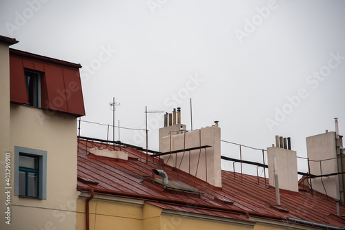Roofs and chimneys of Prague 6, and area of old and luxury buildings in the district of Prague 6, czech Republic.
