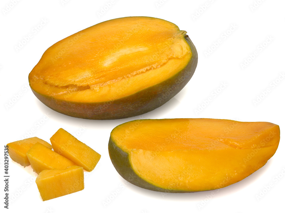 Cutted Mango fruit , natural look on white background