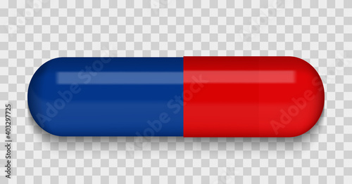 Red and Blue Medical pill on a transparent background. Virus capsule. The med...