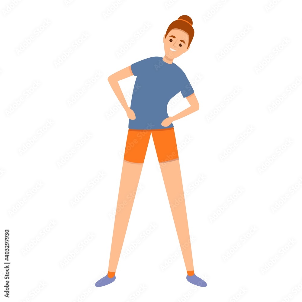 Girl morning exercise icon. Cartoon of girl morning exercise vector icon for web design isolated on white background Girl morning exercise icon. Cartoon of girl morning exercise vector icon for web design isolated on white background