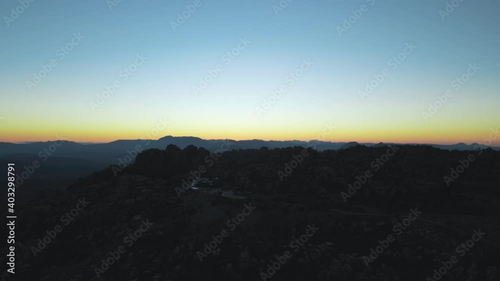 Aerial view of Torcal de Antequera national park at evening, moving down