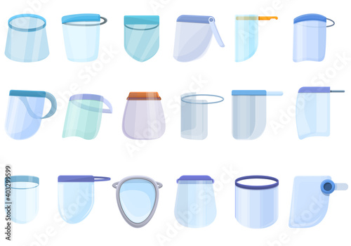 Face shield icons set. Cartoon set of face shield vector icons for web design
