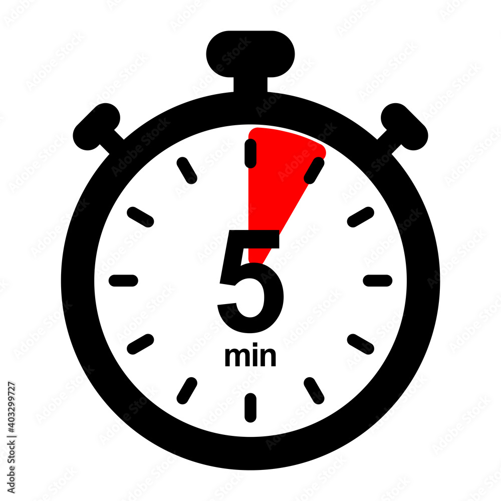 nswi5 NewStopWatchIcon nswi - english - timer and stopwatch icon. - countdown  timer. - 5 minutes - simple black pictogram - xxl e10085 Stock Illustration  | Adobe Stock