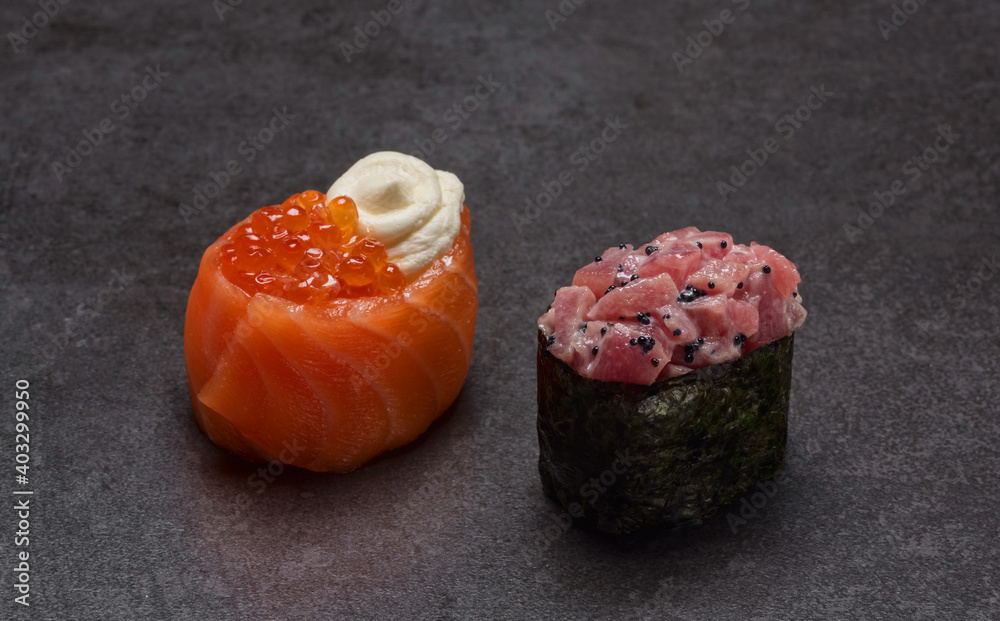 Salmon Sashimi Red Caviar Ikura. Guncan ikura Salmon Sashimi Red Caviar Ikura. Guncan ikura