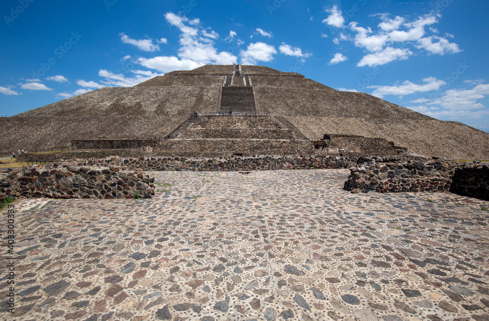 Landmark Teotihuacan pyramids complex located in Mexican Highlands and Mexico Valley close to Mexico City.