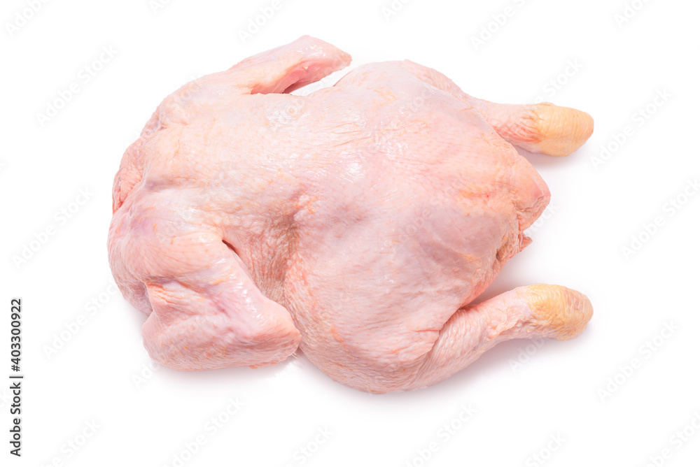 Raw chicken isolated on white background.