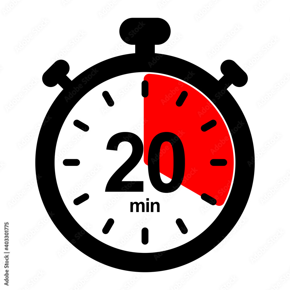 nswi20 NewStopWatchIcon nswi - english timer and stopwatch - countdown timer. - 20 minutes - simple black pictogram - xxl Stock-illustration | Adobe Stock