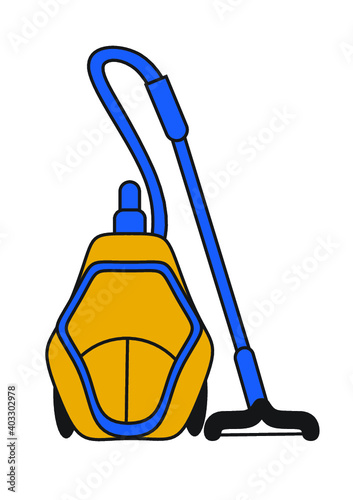 Vacuum cleaner on blue and orange white background