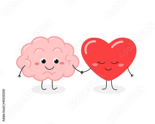 Cute brain and heart hand in hand