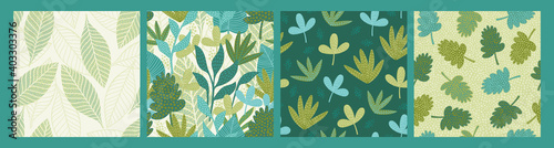 Set of seamless patterns with abstract leaves. Modern design for paper, cover, fabric, interior decor and other