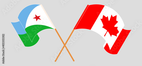 Crossed and waving flags of Djibouti and Canada