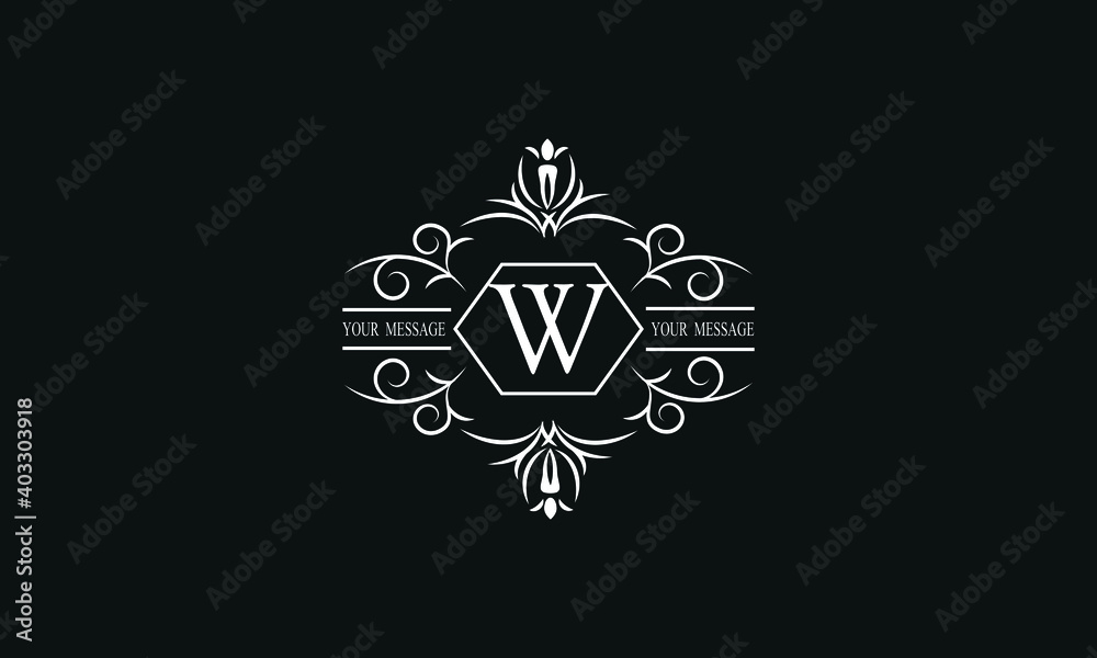 Graceful white monogram on a black background with the letter W. Elegant logo with the initial. Universal emblem, symbol of restaurant, business, greeting cards, invitations. Graceful white monogram on a black background with the letter W. Elegant logo with the initial. Universal emblem, symbol of restaurant, business, greeting cards, invitations.