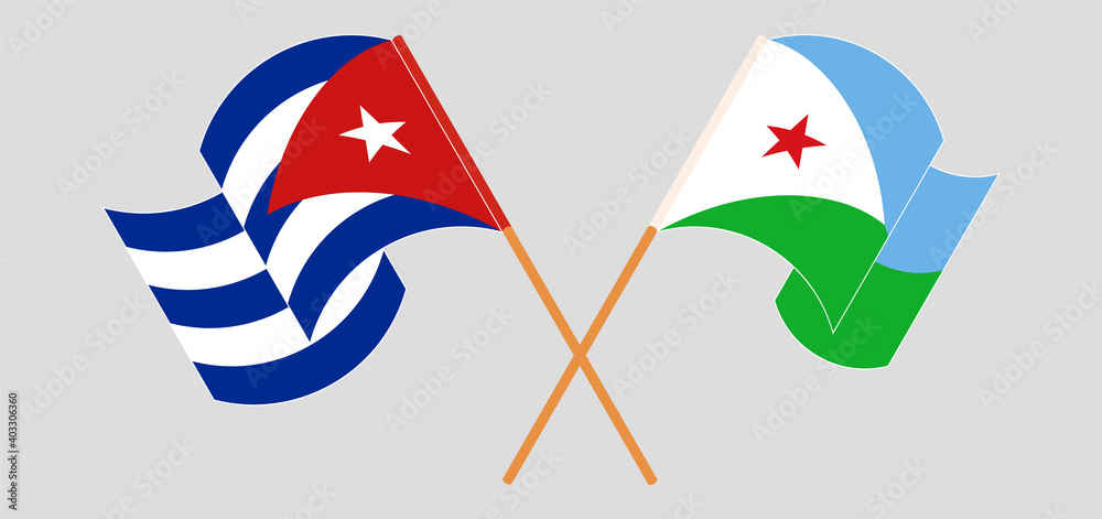 Crossed and waving flags of Cuba and Djibouti Crossed and waving flags of Cuba and Djibouti