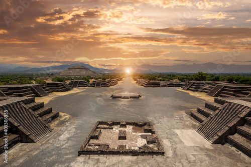 Landmark Teotihuacan pyramids complex located in Mexican Highlands and Mexico Valley close to Mexico City.
