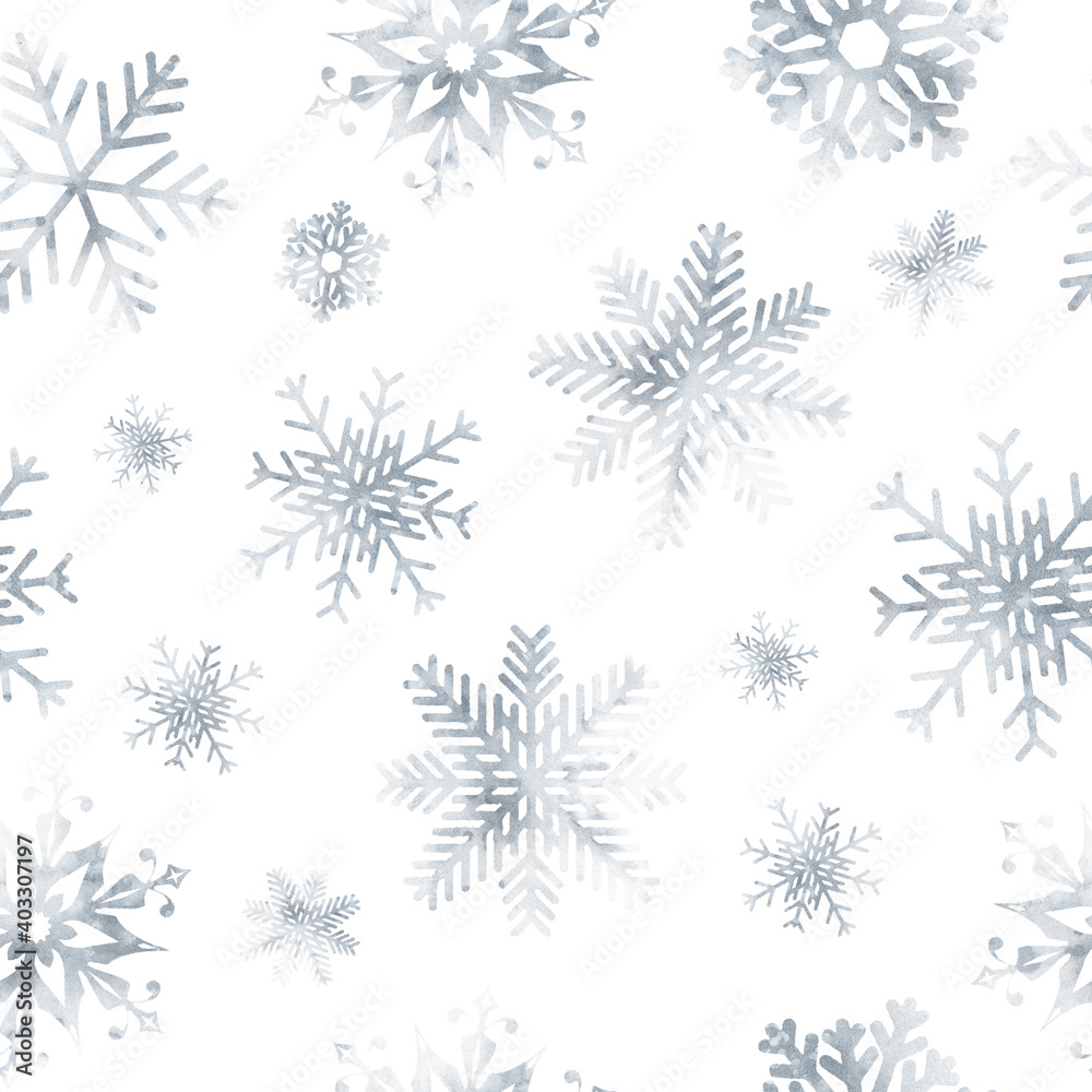 Fototapeta premium Beautiful seamless pattern with snowflakes on a white background.