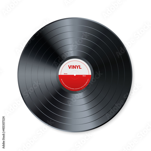 Vinyl music record. Design of retro audio disk. Realistic vintage gramophone disc with cover mockup. Vector illustration