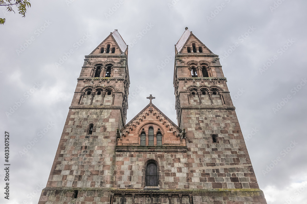 Church of Saint Faith of Selestat (Eglise Sainte-Foy de Selestat) - major Romanesque architecture landmark in Selestat. Church dates back to XII century. Selestat, Alsace, France.