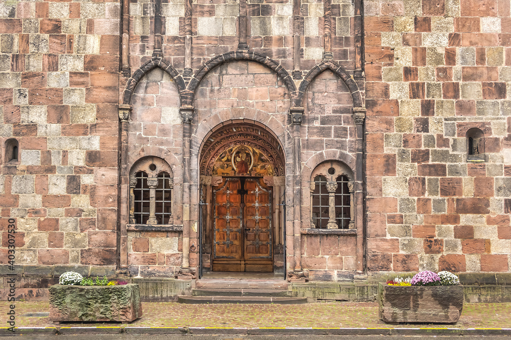 Church of Saint Faith of Selestat (Eglise Sainte-Foy de Selestat) - major Romanesque architecture landmark in Selestat. Church dates back to XII century. Selestat, Alsace, France.