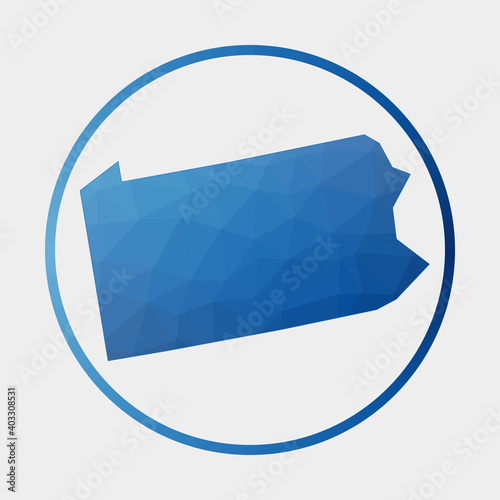 Pennsylvania icon. Polygonal map of the US state in gradient ring. Round low poly Pennsylvania sign. Vector illustration.