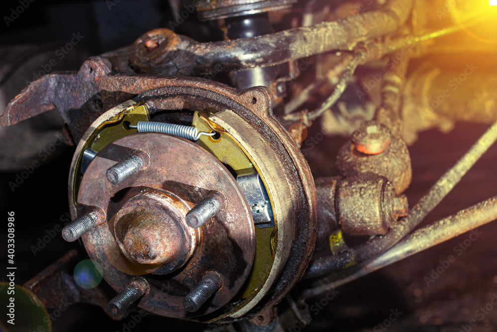 repair of a parking brake, replacement of brake pads on discs. repair of a parking brake, replacement of brake pads on discs.
