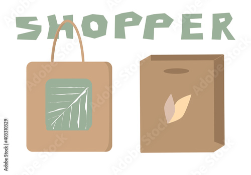 Shopper, ecological shopping bag with handles, fabric, paper