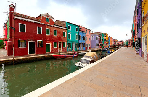 Facades of traditional old houses on the island of Burano. © pillerss