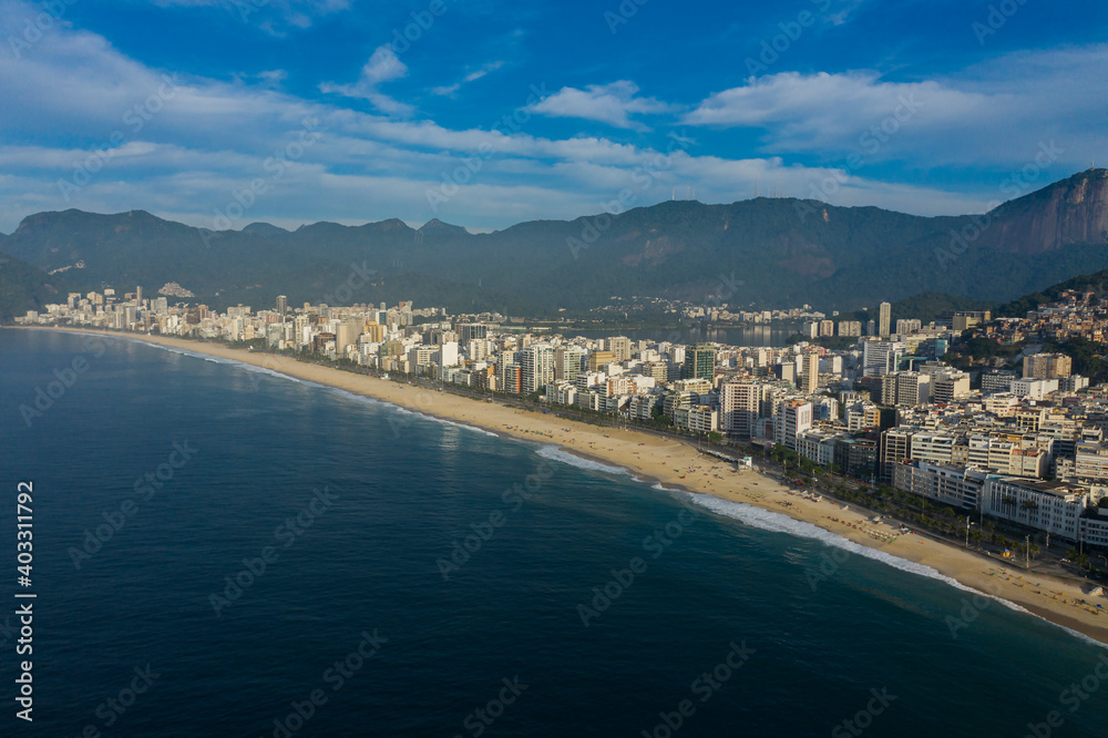 Aerial view of Ipanema and Leblon district, Rio de Janeiro Brazil, South America. 