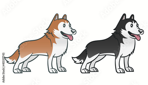 Set siberian husky dog., vector eps10