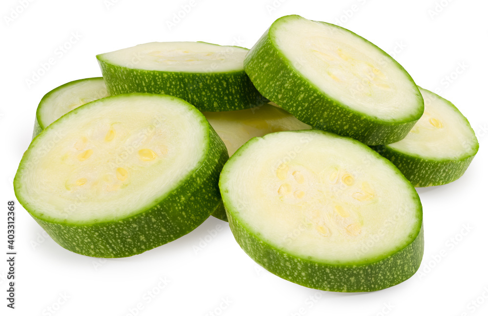 fresh green zucchini or marrow slices isolated on white background. full depth of field. clipping path fresh green zucchini or marrow slices isolated on white background. full depth of field. clipping path